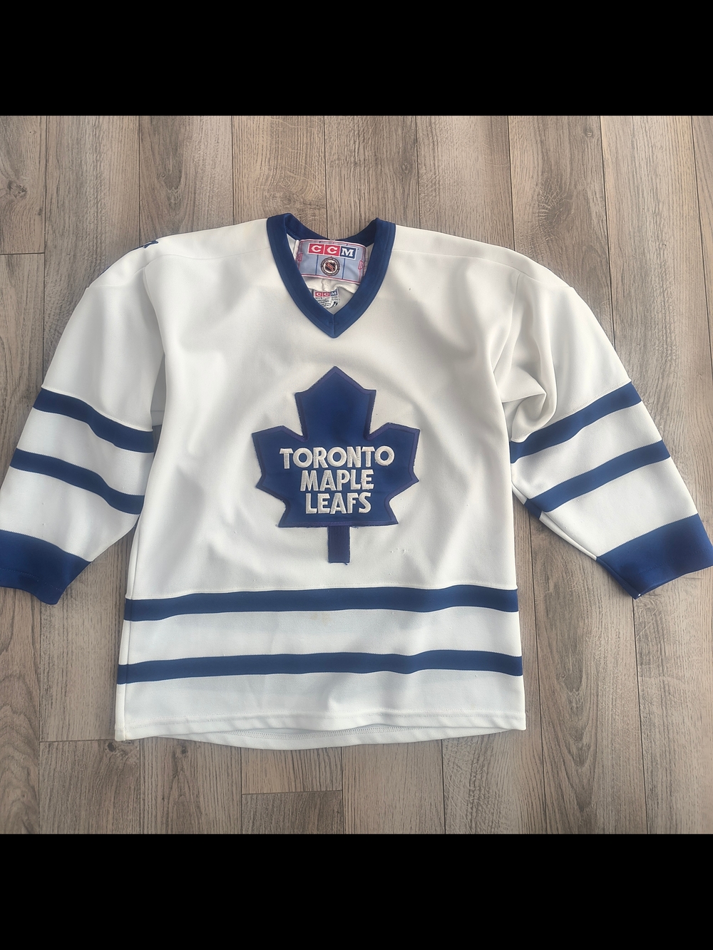 CCM White and Blue Toronto Maple Leafs Hockey Jersey